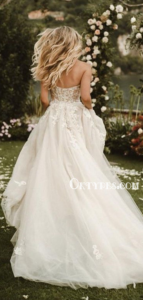 Elegant Straight Long A-line Lace Beach Bridal Gowns Wedding Dresses, TYP1981