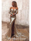 Charming Sequin Off Shoulder V-Neck Long Sleeve Side Slit Mermaid Long Prom Dresses,PDS0392