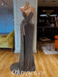 Sexy Sequin One Shoulder V-Neck Sleeveless Side Slit Mermaid Long Prom Dresses ,PDS0618