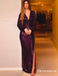 Burgundy Sequin Long Sleeves V Neck Evening Party Dresses Prom Dresses, TYP1906