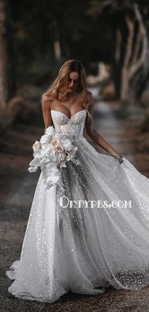 Sparkly Sweetheart A-line Long Simple Wedding Dresses, WDS0104