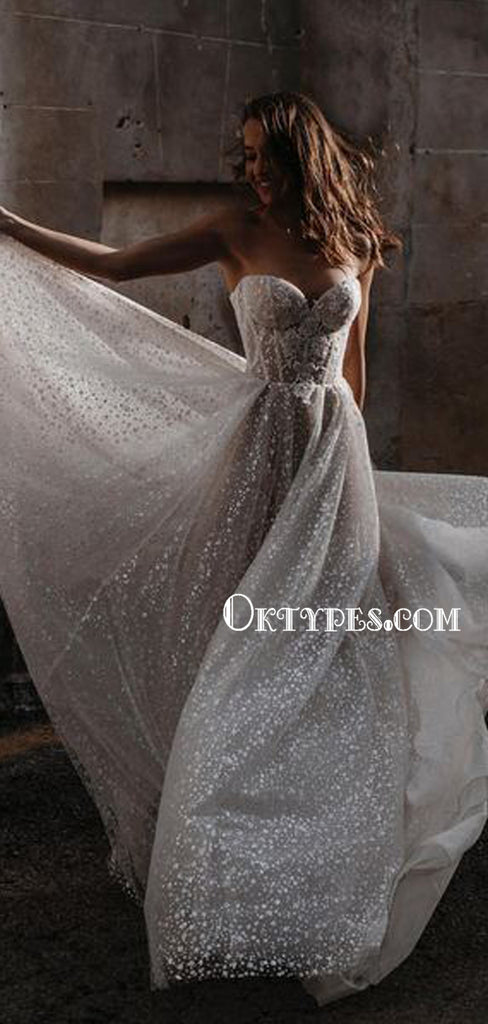 Sparkly Sweetheart A-line Long Simple Wedding Dresses, WDS0104
