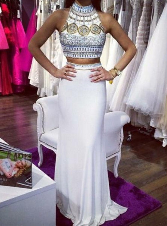 Two Piece Prom Dresses, Beading Prom Dresses, Open-back Prom Dresses, Halter Prom Dresses, TYP0237