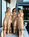 Sexy Mermaid Gold V-neck Backless Long Cheap Bridesmaid Dresses Online, TYP1075