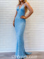Blue Sequin V Neck Backless Mermaid Long Prom Dresses/Formal Graduation Evening Dresses,PDS0400