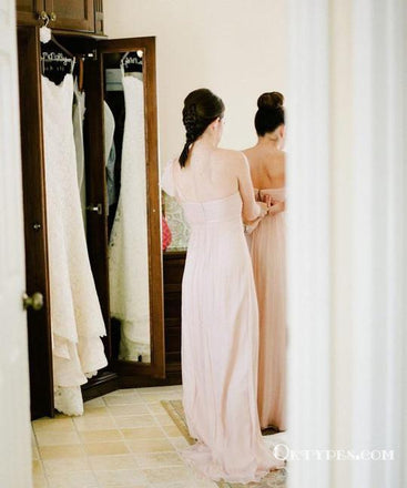 One Shoulder Sleeveless Backless A Line Chiffon Long Bridesmaid Dresses, TYP1808