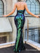 Sexy Halter Open Chest Sleeveless Sparkly Green Sequin Long Cheap Mermaid Evening Prom Dresses, TYP2102