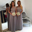 Modest Cap Sleeve Lace A Line Grey Floor-Length Chiffon Wedding Guest Dresses For Maid of Honor, TYP0110