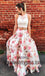 Two Pieces Lace Bodice Printed Flower Skirt Long Evening Prom Dresses, TYP0403