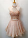 Champagne Two Pieces Beading Short Cheap Homecoming Dresses Online, CM572