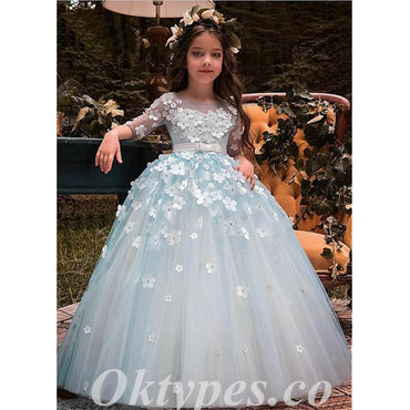 Cute Square Neckline Purple Tulle Hand-Made-Flowers Ball Gown Long Che –  Oktypes