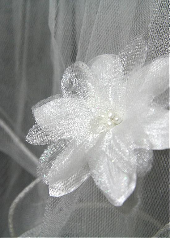 Modest Tulle Short Wedding Veil With Lace Appliques,WV0119 – Oktypes