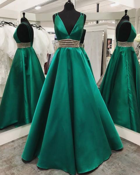 Charming Backless Long Cheap Green Prom Dresses with beading, TYP1725