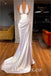 Elegant White Satin V-Neck Mermaid Long Prom Dresses,PDS0796