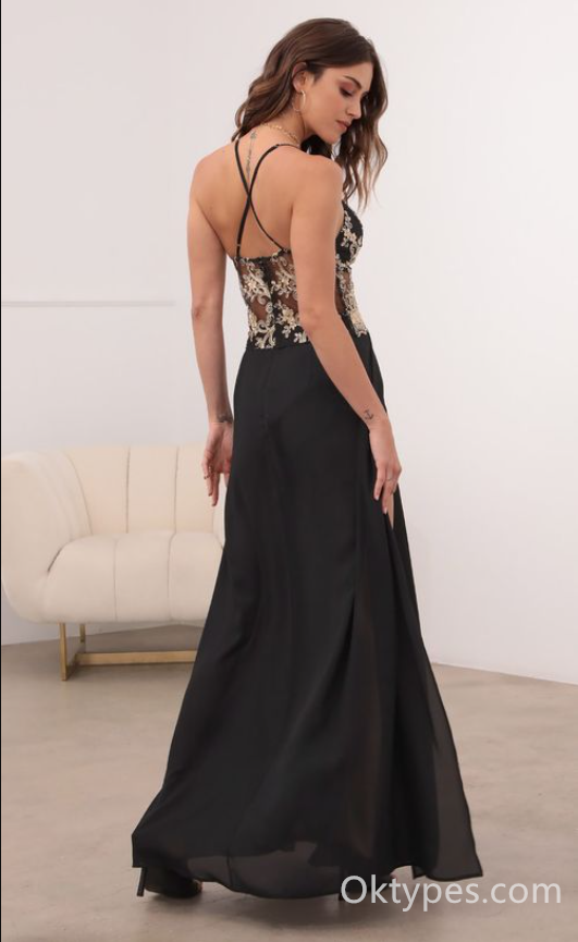 Black Spaghetti Straps V-Neck Side Slit A-Line Long Prom Dress,PDS0320