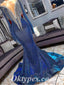 Elegant Long SleeveDeep  V-Neck Long Sleeve Mermaid Long Prom Dresses With Rhinestone And Tassel, PDS0842