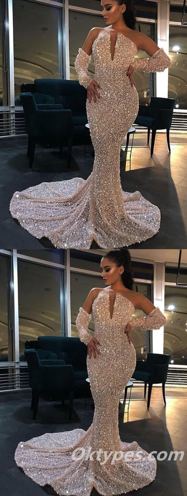 Sexy Charming Sequin Sweetheart V-Neck Mermaid Long Prom Dresses ,PDS0371
