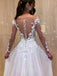 Simple Floor Length V-neck A-line Long Sleeve Wedding Dresses, TYP0191