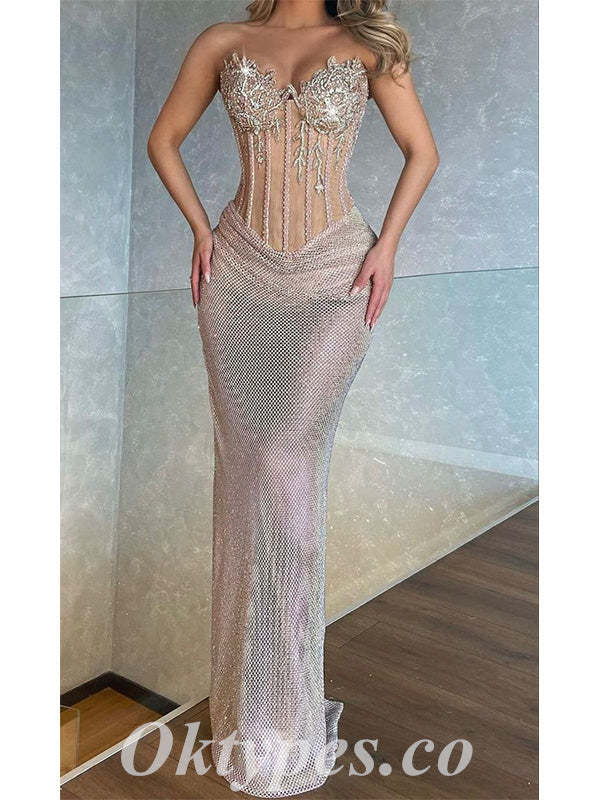Sexy Special Fabric Sweetheart Sleeveless Mermaid Long Prom Dresses With Applique,PDS0725