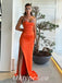 Sexy Orange Satin Sweetheart V-Neck Sleeveless Side Slit Mermaid Long Prom Dresses With Beading,PDS0668