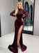 Elegant High Neck Mermaid Side Slit Long Sleeve Prom Dresses, PDS0229
