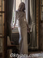 Gorgeous Two Pieces Top Satin Bottom Lace 3/4 Sleeve Sheath Long Wedding Dresses,WDS0126