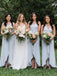 New Arrival V-neck A-line Side Slit Long Bridesmaid Dresses, BDS0145