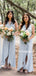 New Arrival V-neck A-line Side Slit Long Bridesmaid Dresses, BDS0145