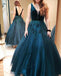 Charming Princess V Neck Dark Green Long Prom Dresses With Applique, TYP1720