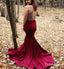 Halter Wine Red Long Beaded Prom Evening Dress with Open Back, TYP1719