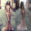 Rose Golden Sequin Prom Dresses, Long Mermaid Prom Dresses, Long Sleeve Prom Dresses, Open-back Prom Dresses, High Neck Prom Dresses, TYP0188
