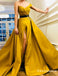 Hot Yellow  Long Off The Shoulder Split Belt Evening Gowns Prom Dresses, TYP1665