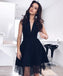 Elegant V-Neck Knee-Length Black Homecoming Dresses with Beading, TYP1045