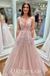 Elegant Tulle Spaghetti Straps V-Neck Sleeveless A-Line Long Prom Dresses With Applique And Beading,PDS0660