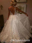 Sexy Charming Tulle Spaghetti Straps V-Neck Open Back A-Line Long Wedding Dresses,WDS0128