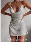Sexy Shiny White Sequin Spaghetti Straps Cowl Sleeveless Sheath Prom Dresses/Homecoming Dresses ,PDS0489