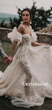 Elegant Sweetheart A-line Tulle Sleeveless Long Cheap Wedding Dresses, WDS0077