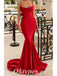 Sexy Red Satin Spaghetti Straps Sleeveless Mermaid Long Prom Dresses With Rhinestone,PDS0574