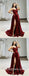 Sexy Burgandy Satin Spaghetti Sptraps Sleeveless Side Slit A-Line Long Prom Dresses,PDS0630