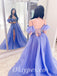 Sexy Shiny Tulle Cold Shoulder V-Neck Sleeveless Lace Up Side Slit A-Line Long Prom Dresses With Feather,PDS0819