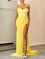 Sexy Yellow Special Tulle Sweetheart Sleeveless Side Slit Mermaid Long Prom Dresses,PDS0683