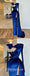 Elegant Royal Blue Velvet Long Sleeve Side Slit Mermaid Long Prom Dresses/Evening Dresses ,PDS0474