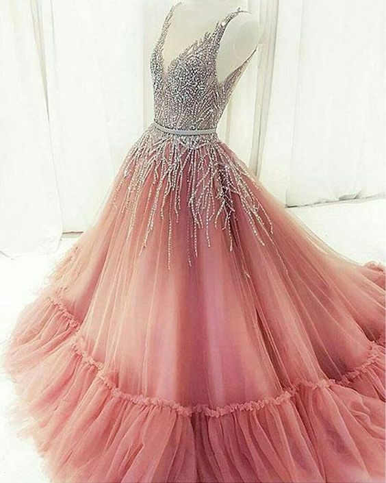 Beaded Rhinestones V Neck Aline Gorgeous Fashion Formal Elegant Prom Dresses, TYP1399