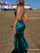Sexy Simple Long Mermaid V Neck Green Backless Prom Dresses, TYP1768