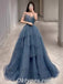 Elegant Tulle Spaghetti Straps Beaded A-Line Long Prom Dresses,Bridal Gowns,PDS0404