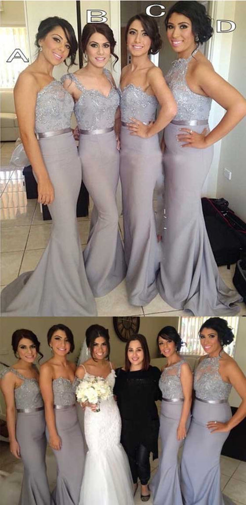 Popular Four Differnt Styles Mismatched Lace Grey Sexy Mermaid Long Bridesmaid Dresses, TYP0167
