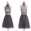 Popular grey halter two pieces beaded vintage unique style homecoming prom gowns dress, TYP0168