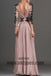 Long Pink Prom Dresses, V-neck Prom Dresses, Long Sleeve Prom Dresses, Appliques Prom Dresses, Zipper Prom Dresses, TYP0189