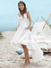 High Low Spaghetti Straps Backless Satin Beach Wedding Dress with Pockets, TYP0917