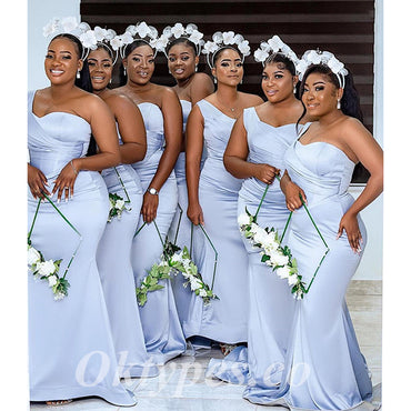 Sexy Soft Satin One Shoulder Sleeveless Mermaid Floor Length Bridesmaid Dresss, BDS0265